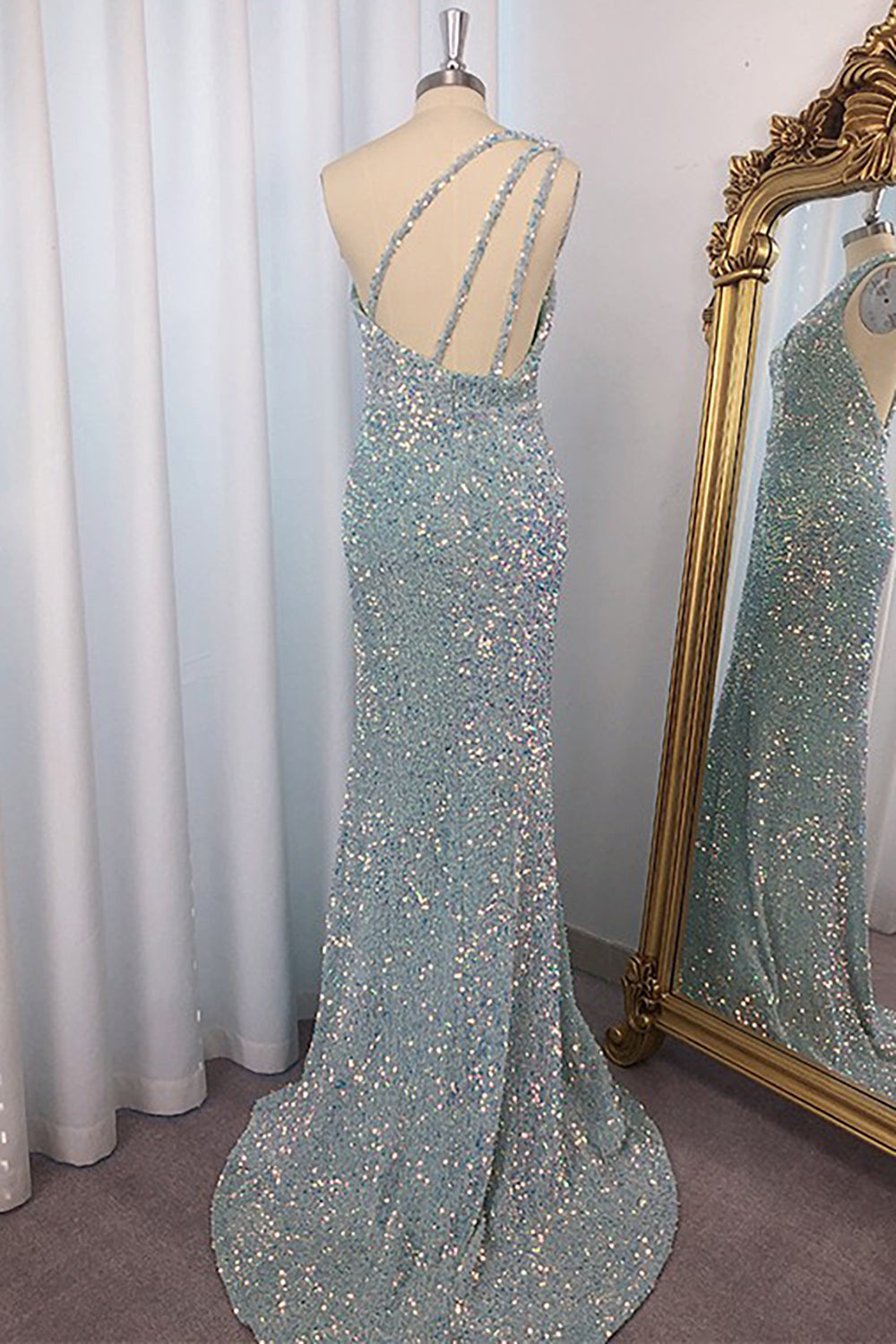 One Shoulder Sequined Mermaid Prom Dress