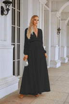 Ladies V Neck Chiffon Long Sleeve Front Slit Bridesmaid Evening Dress Wedding Party Shopping Evening Dress 28109
