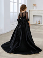 Ball-Gown/Princess Satin Sweep Train Black Dress