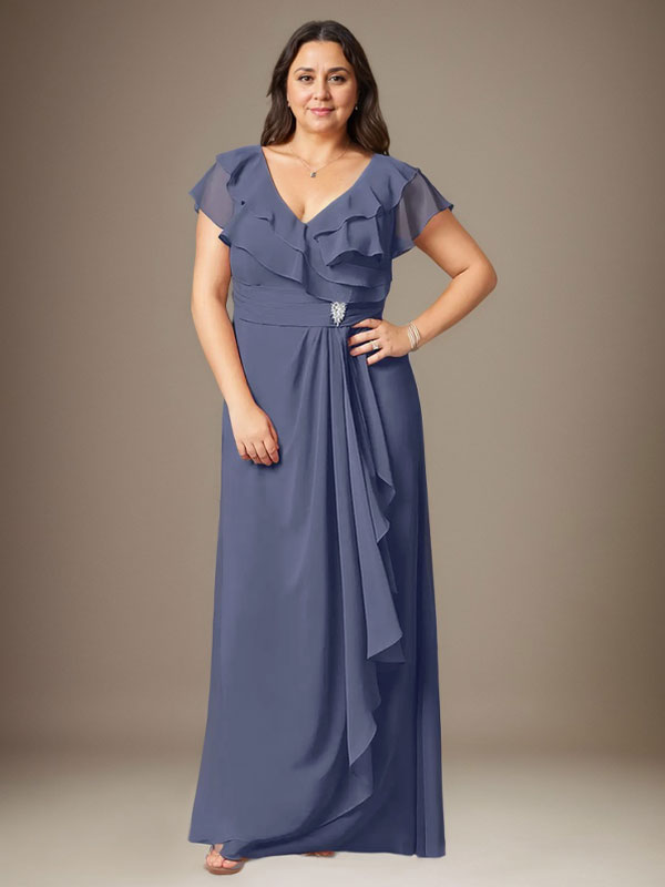 Stormy A-Line V-Neck Ruched Chiffon Dress