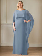 Sheath Scoop Floor-Length Chiffon Mother of the Bride Dress With Cascading Ruffles