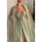 Sweetheart Tulle Pleats High Split Sparkly Prom Dress