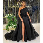Unique One Shoulder High Split Long Prom Formal Evening Dress