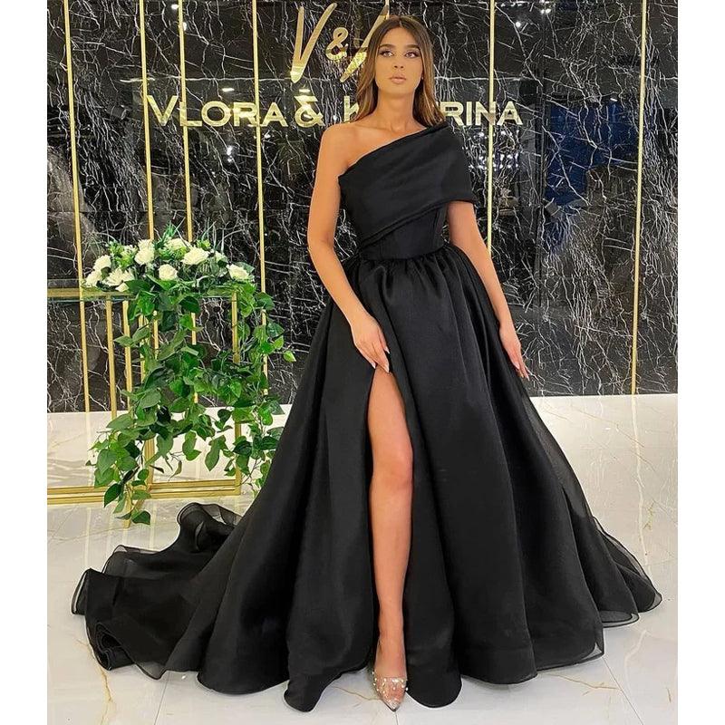 Unique One Shoulder High Split Long Prom Formal Evening Dress