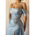 Sweetheart Sleeveless Sequined Ruched Satin A-Line Long Evening Dress