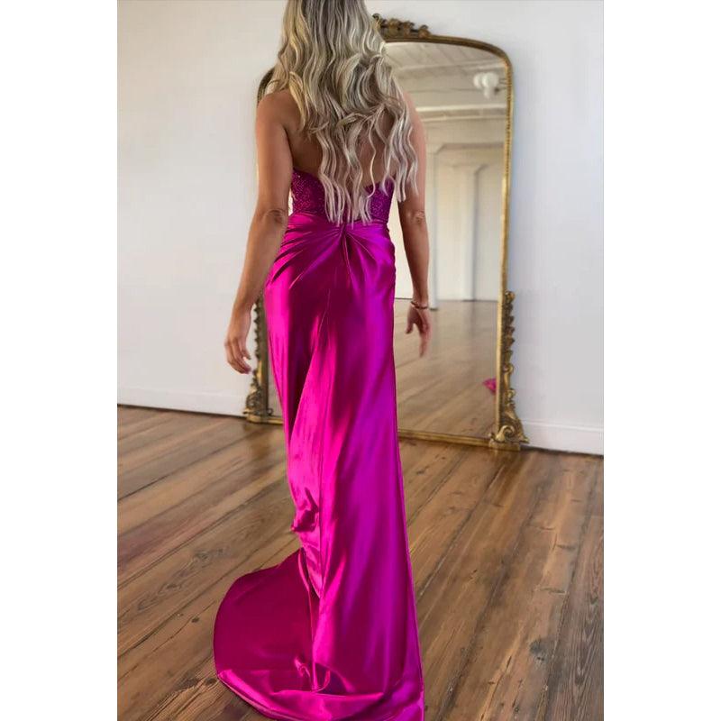 Sheath/Column Halter Side Slit V-neck Sleeveless Ruched Party Prom Dress