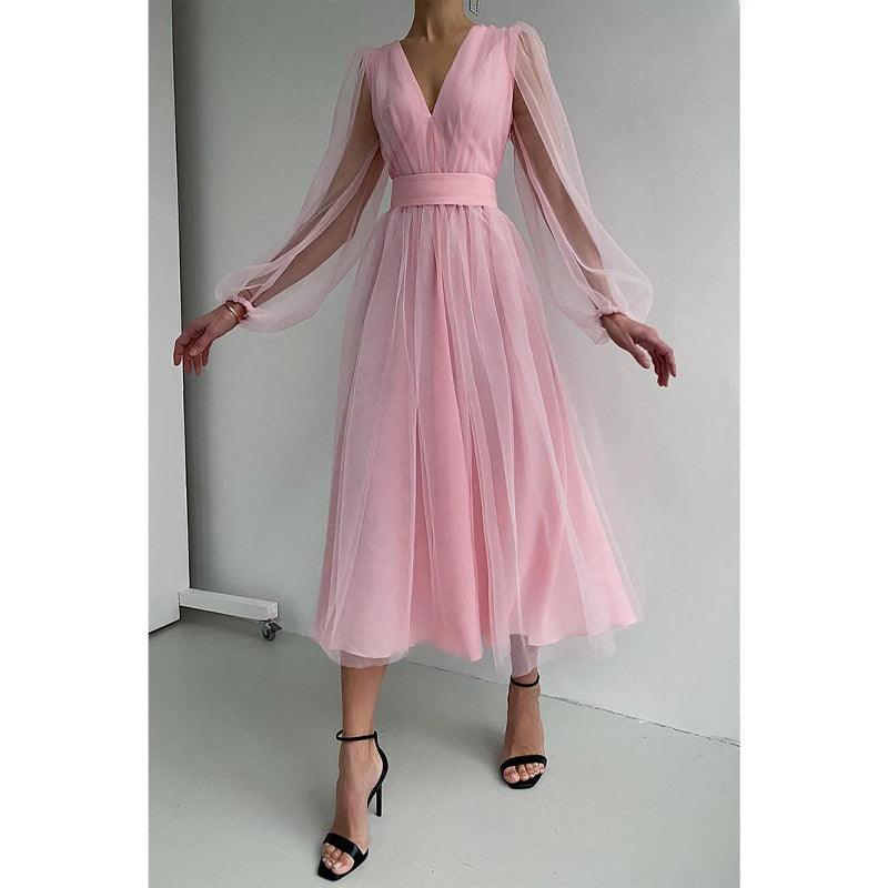 Sexy V-neck Long Sleeves Long Dress Brithday Dress