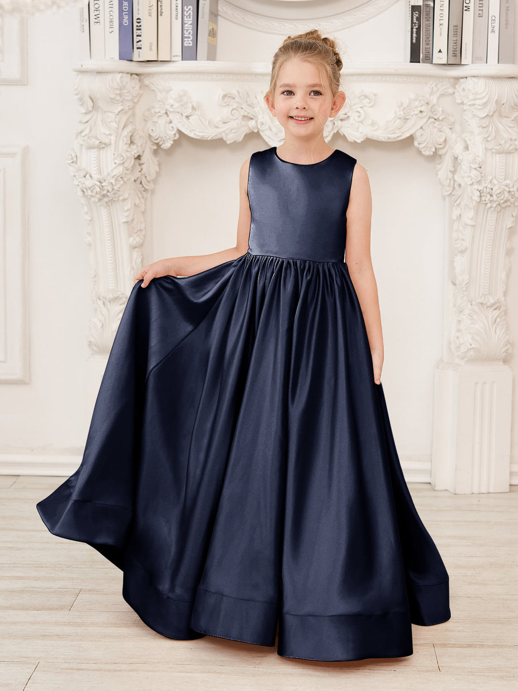 A-line Lace Satin Floor-length Flower Girl Dress