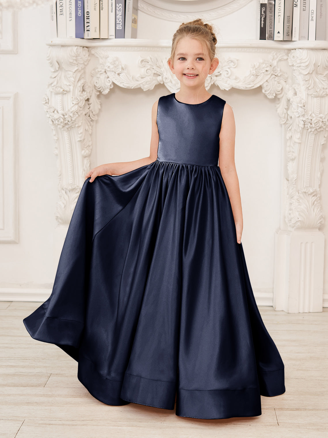 A-line Lace Satin Floor-length Flower Girl Dress