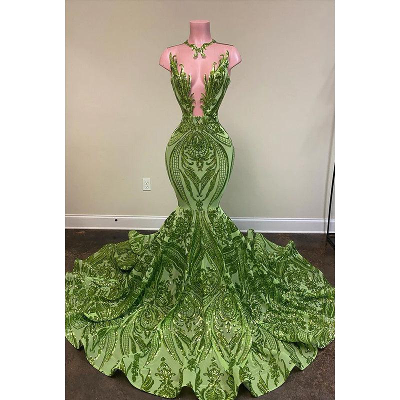 Trumpet/Mermaid V-Neck Lace Sequins Appliques Prom Evening Formal Dress