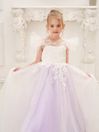 Detachable  Lace Tulle Sweep Train Flower Girl Dress