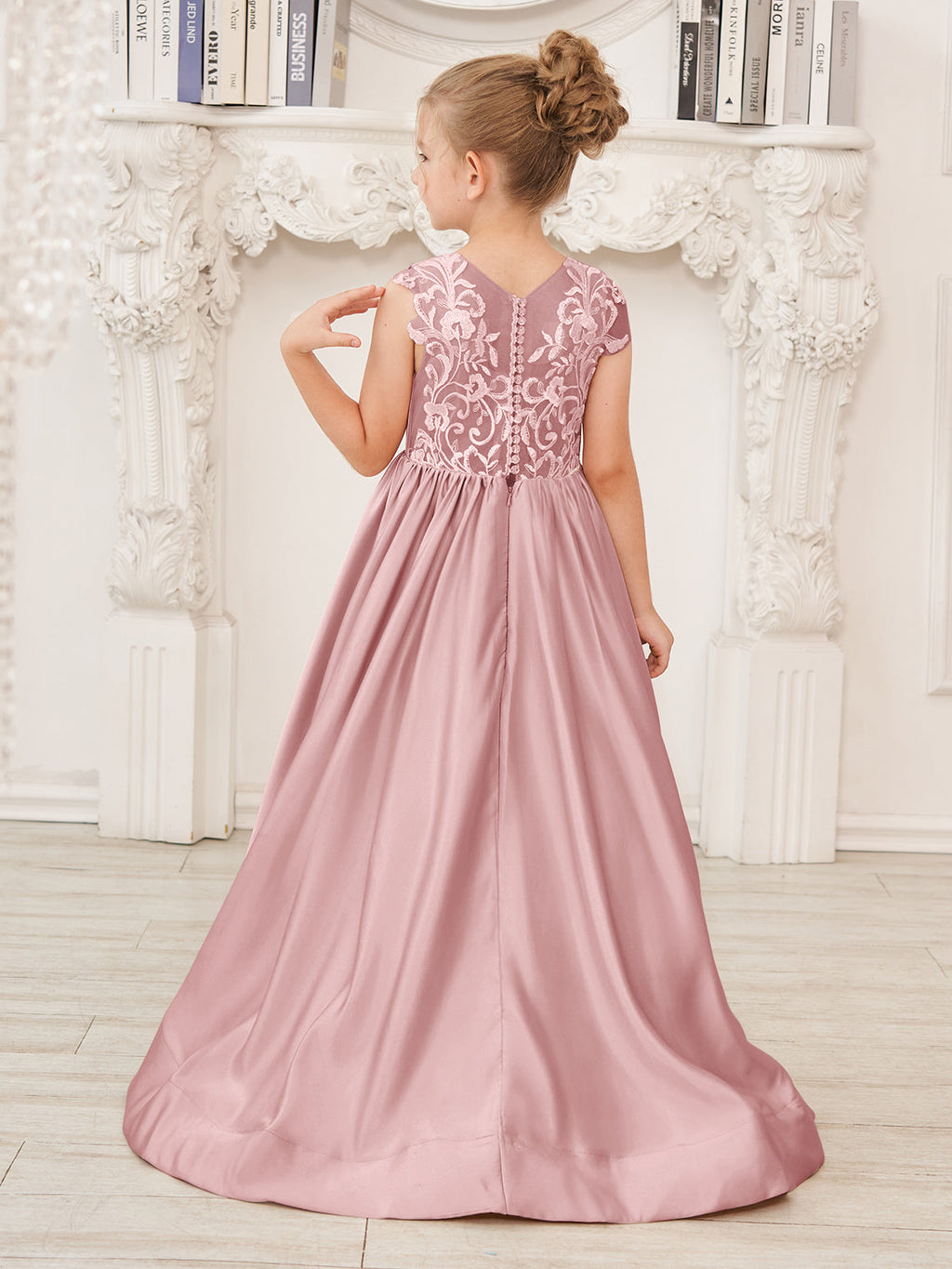 A-line Lace Satin Floor-length Flower Girl Dress