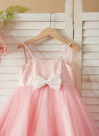 A-line Tulle Floor-length Pink Flower Girl Dress