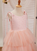 A-line Lace Tulle Floor-length Pink Dress (010220942)