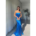 Strapless Royal Blue Lace-Up Sheath Long Prom Evening Dress
