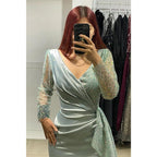 Sheath Sexy V-neck Long Sleeves Sequins Long Formal Evening Gowns