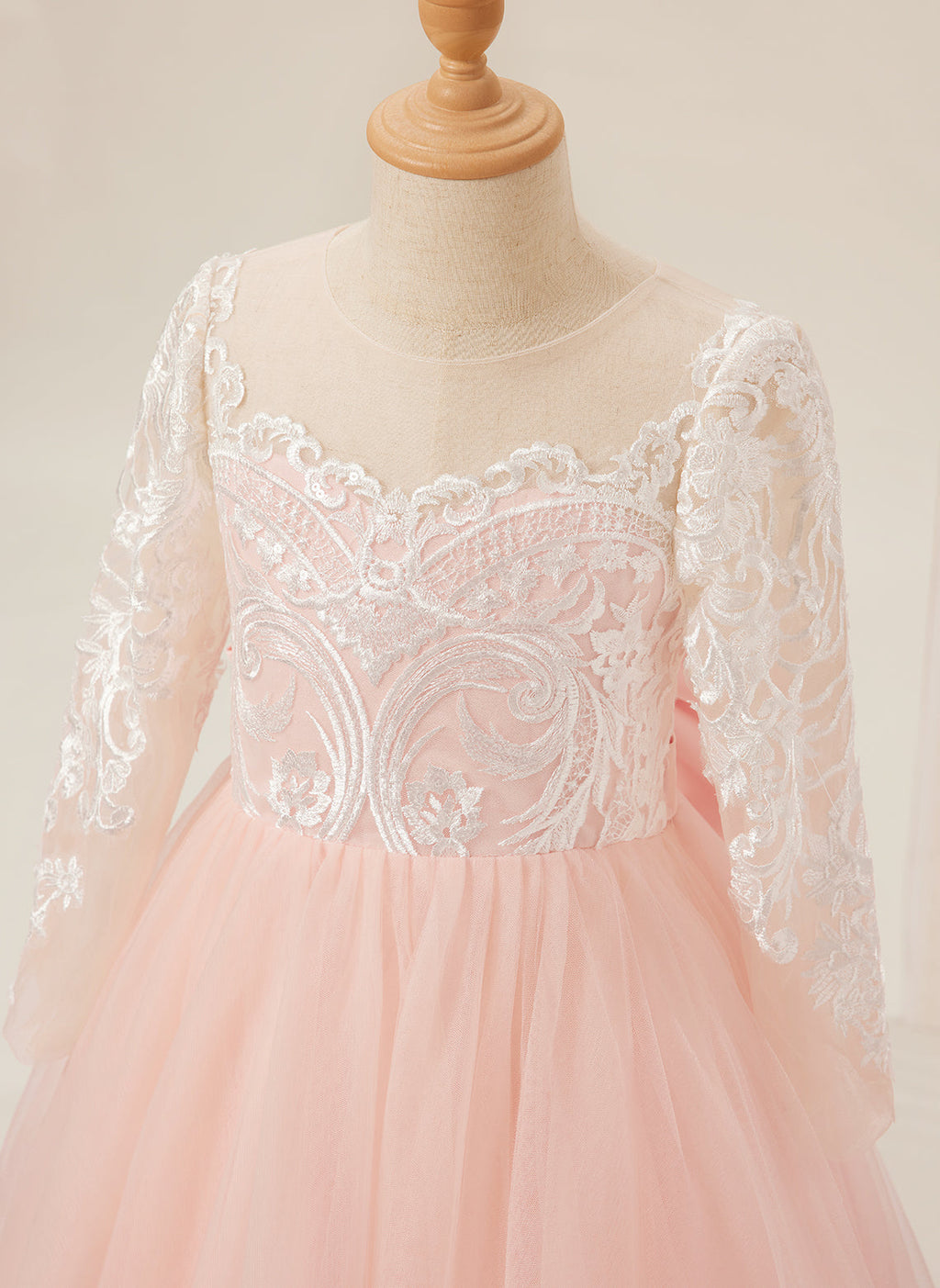 A-line Long Sleeves Lace Tulle Flower Girl Dresses Pink (2003227575)