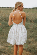 A-Line Lace Halter Neckline Backless Short Homecoming Dress
