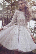 A-line Knee-length Long Sleeves Lace Homecoming Dress