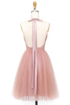 A-Line Tulle Deep V-neck Backless Pleats Mini Homecoming Dress