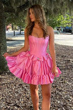 A-Line Strapless Short Homecoming Dress with Bow