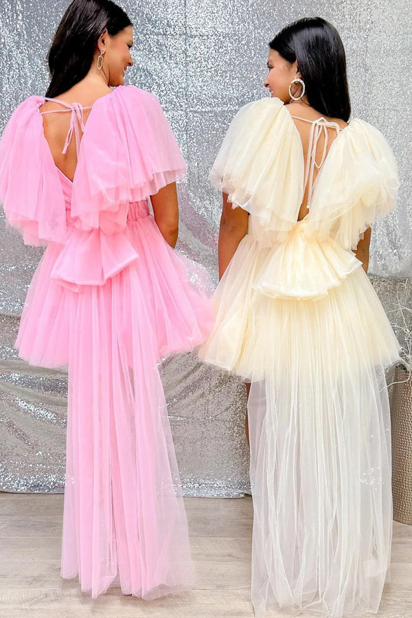 A-Line V Neck Homecoming Dress With Flutter Sleeves