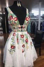 A-line Short Prom Dress Homecoming Dress with Floral