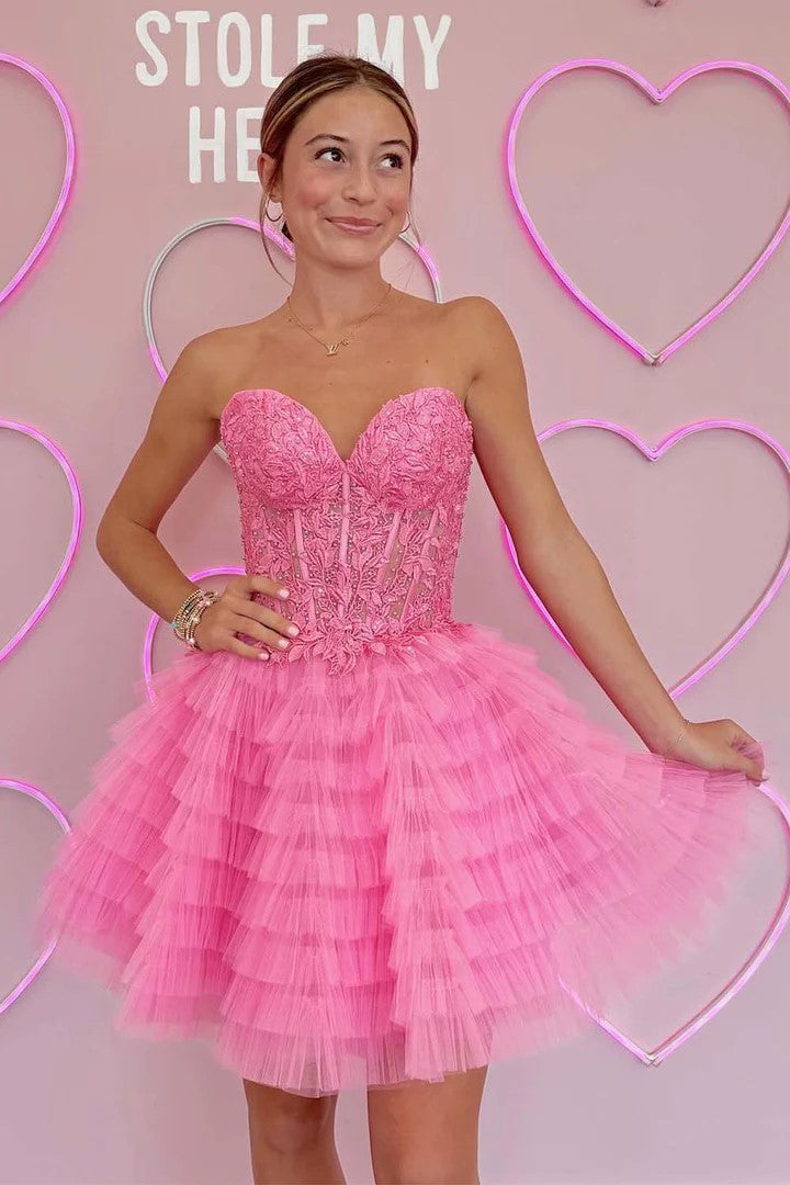 A-Line Ruffled Strapless Corset Homecoming Dress