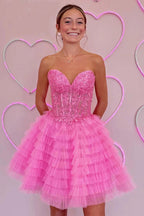 A-Line Ruffled Strapless Corset Homecoming Dress