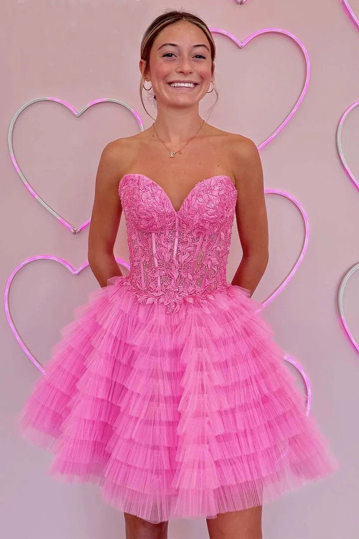 A-Line Ruffled Strapless Corset Homecoming Dress