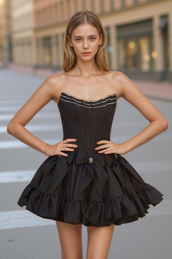 A-Line Strapless Short Homecoming Dress with Bow