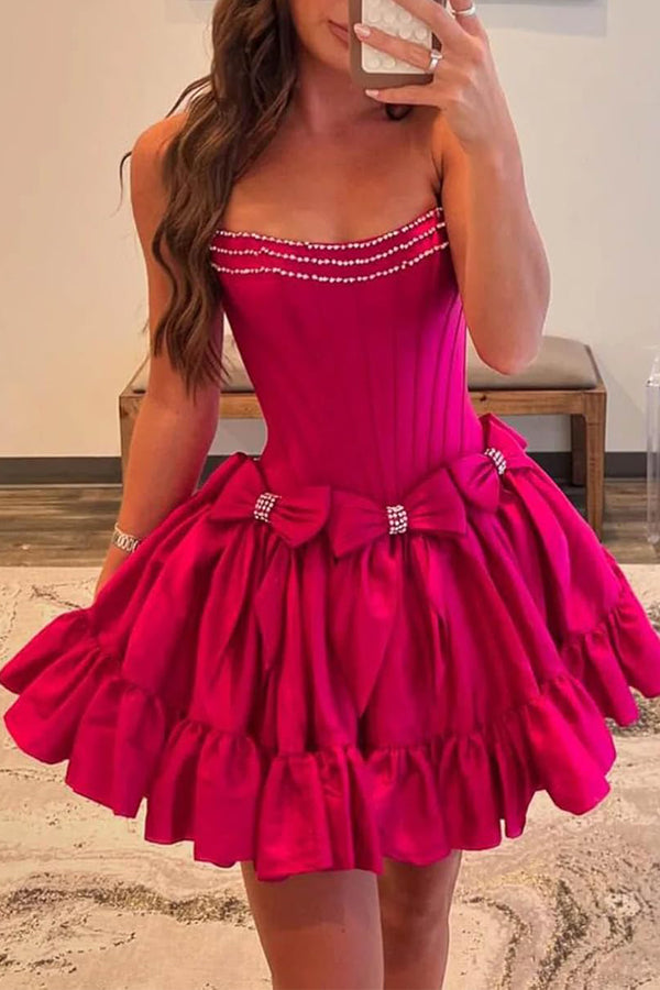 A-Line Strapless Short Homecoming Dress with Bow
