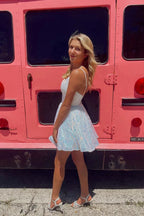 A-line V Neck Sequin Pink Homecoming Dresses Short Party Dresses
