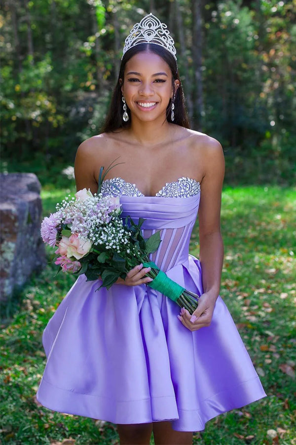 A-line Strapless Sheer Corset Bodice Homecoming Dress