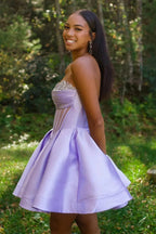 A-line Strapless Sheer Corset Bodice Homecoming Dress