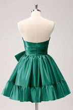A Line Fuchsia Strapless Ruffle Cute Homecoming Dress with Bow