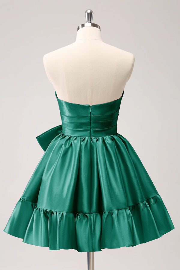 A Line Fuchsia Strapless Ruffle Cute Homecoming Dress with Bow