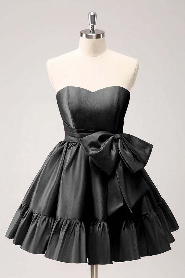 A Line Fuchsia Strapless Ruffle Cute Homecoming Dress with Bow