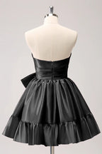 A Line Fuchsia Strapless Ruffle Cute Homecoming Dress with Bow
