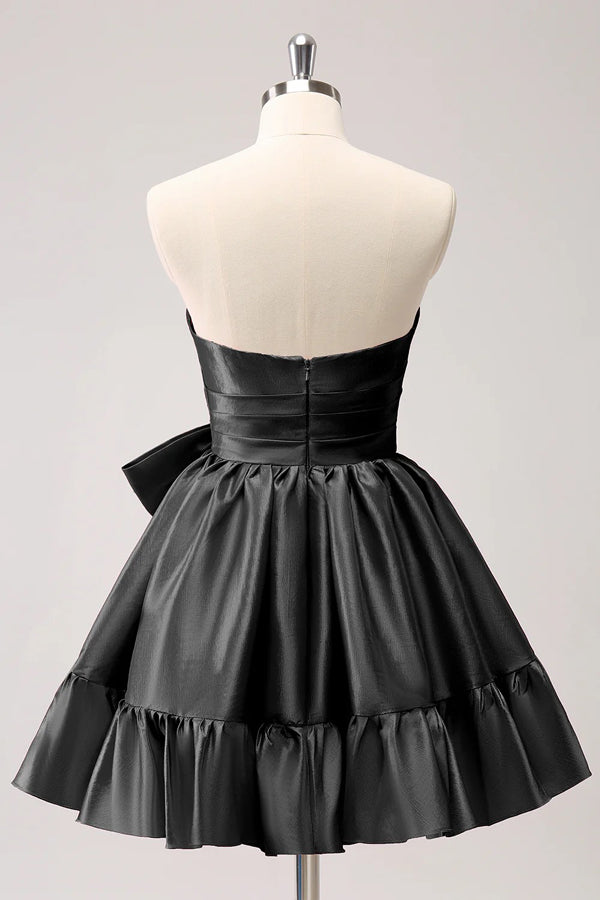 A Line Fuchsia Strapless Ruffle Cute Homecoming Dress with Bow
