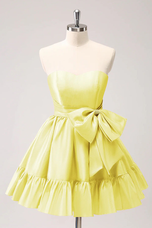 A Line Fuchsia Strapless Ruffle Cute Homecoming Dress with Bow