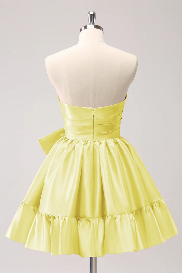 A Line Fuchsia Strapless Ruffle Cute Homecoming Dress with Bow