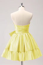 A Line Fuchsia Strapless Ruffle Cute Homecoming Dress with Bow