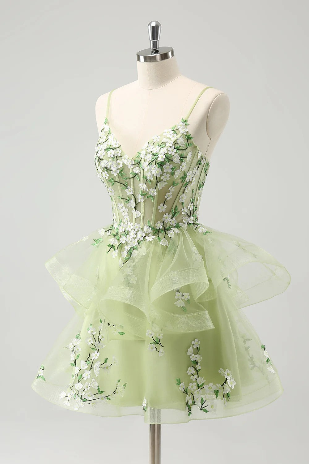 A Line Light Corset Short Homecoming Dress with 3D Flowers