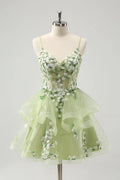 A Line Light Corset Short Homecoming Dress with 3D Flowers