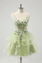 A Line Light Corset Short Homecoming Dress with 3D Flowers