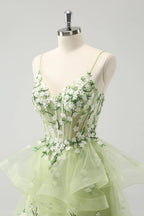 A Line Light Corset Short Homecoming Dress with 3D Flowers