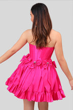A Line Short Strapless Corset Fuchsia Homecoming Dress With Bows