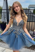 A Line Spaghetti Straps Tulle Short  Homecoming Dress
