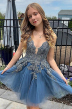 A Line Spaghetti Straps Tulle Short  Homecoming Dress